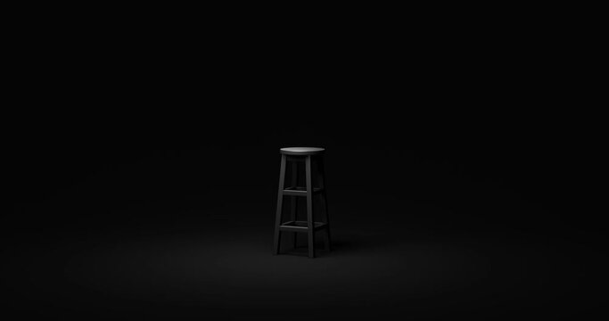Black chair and spotlight low key tone on empty dark room background with alone or darkness concept. 3D rendering.
