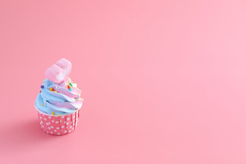 colorful cupcake isolated in pink background