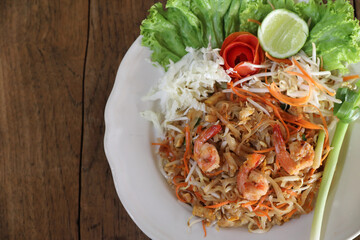 Thai food pad thai fried noodle with shrimp