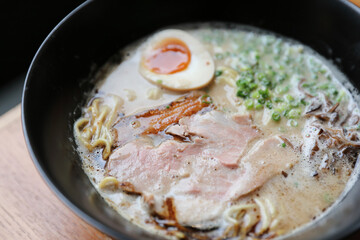 Ramen noodle with pork and egg on soup Japanese food