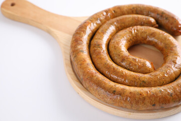 Local Northern Thai food , Northern Thai spicy sausage street food isolated in white background