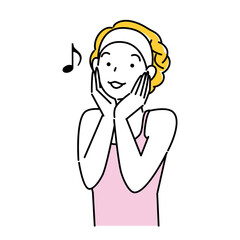 スキンケア 両手で顔に触れスキンケアによる効果を実感している笑顔の女性 イラスト シンプル ベクター