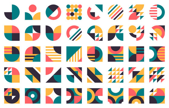 Abstract bauhaus shapes. Modern circles, triangles and squares, minimal style bauhaus figures vector illustration set. Graphic style design elements