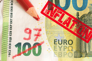 Inflation, Euro Geldschein und Wert des Geldes