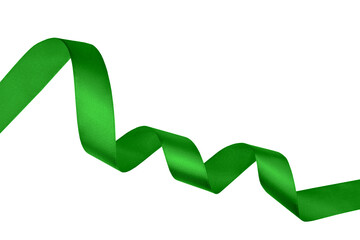 Green satin ribbon isolated on white background.	