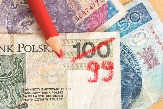 Inflation, Wert des Geldes und Geldschein Polnische Zloty PLN