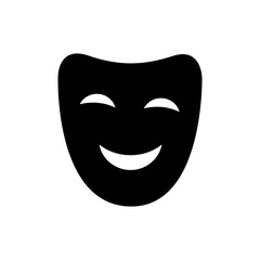 Comedy or comic face mask solid black icon. Happy mood silhouette. Trendy flat isolated symbol, sign for: illustration, logo, mobile, app, design, web, dev, ui, ux. Vector EPS 10