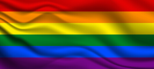 Obraz premium Flag LGBT squared icon, badge or button. Template design, vector illustration. Love wins. LGBT symbol in rainbow colors. Gay pride silk textile background