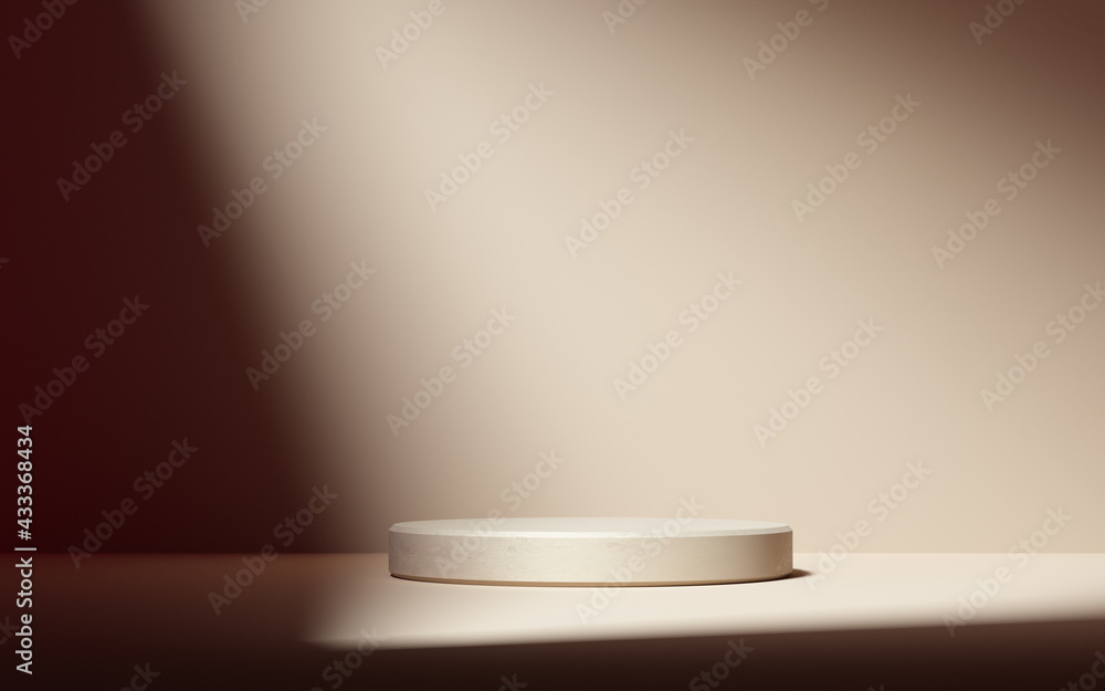 Poster spot light with soft shadows illuminating minimal background with podium, product presentation, obje