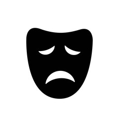 Drama or tragic face mask solid black icon. Sad mood silhouette. Trendy flat isolated symbol, sign for: illustration, logo, mobile, app, design, web, dev, ui, ux. Vector EPS 10