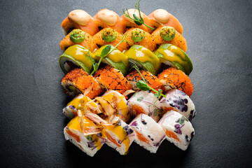 sushi on the black stone