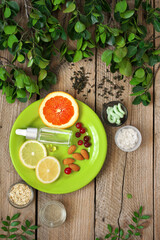 Natural organic cosmetics and greenery