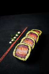 sushi on the black stone