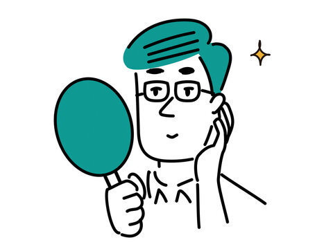 recommend clip art: 手鏡を持つメガネの男性のイラスト素材