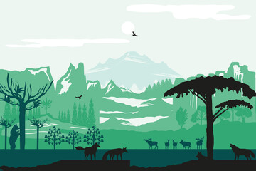 silhouette mountains animals