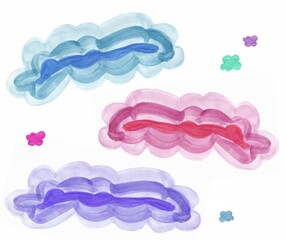 Set of colorful cloud isolated on white background ;Hand drawn watercolor brush painting. Use for Design App, Postcards, Packaging, Items, Websites and Material-illustration