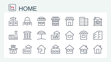A set of vector icons of real estate, house and buildings from a thin line.