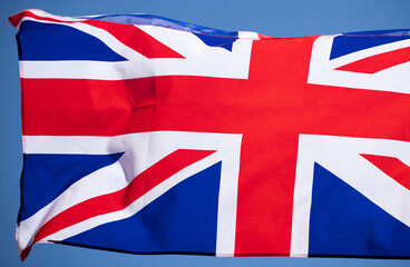 The flag of UK waving in the wind