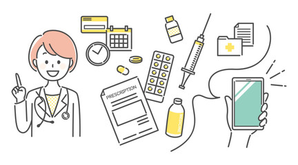 illustration of hospital and smart phone app