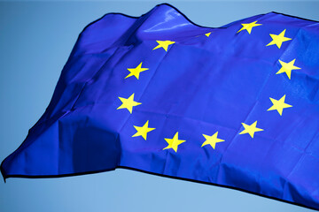 The flag of Europe waving in the wind