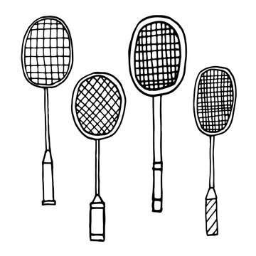 Set of badminton rackets, isolated on white background, badminton, sport equipment
