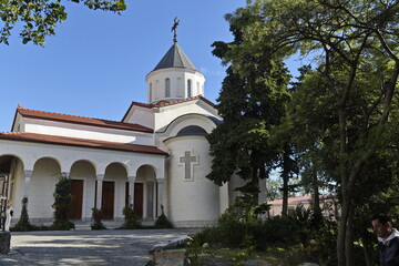 Fototapeta na wymiar Yalta, Crimea - 10.16.2015 : The building of an old church near the Black Sea coast