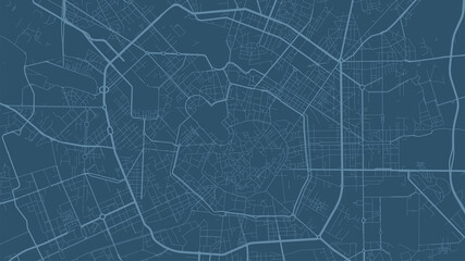 Blue Milan city area vector background map, streets and water cartography illustration.