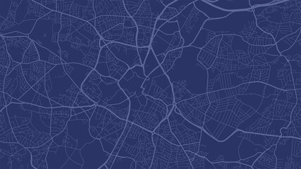 Blue Birmingham city area vector background map, streets and water cartography illustration.