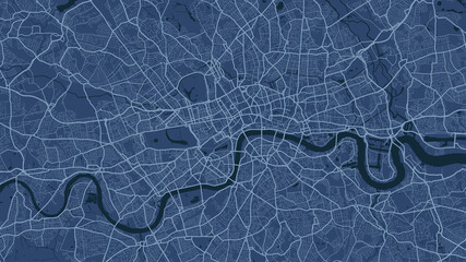 Blue London city area vector background map, streets and water cartography illustration. - obrazy, fototapety, plakaty