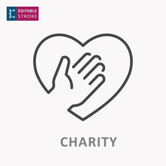 Hand in heart icon. Editable stroke.