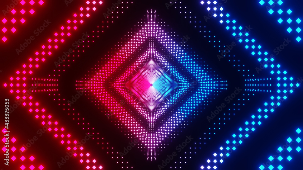Aufkleber 3d illustration graphics of a beautiful sci-fi cube shape tunnel made up of pattern and texture moti
