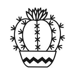 Obraz premium Potted cactus Vector outline illustration drawings on a white background