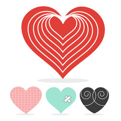 Various styles of heart collection on white background.