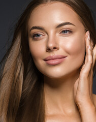 Young woman beautiful face healthy skin natural make up spa clean fresh skin 