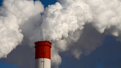 Power Station . Equipment Of Electric Power Stations .White Smoke From A Pipe	
