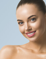 Young woman beautiful face healthy skin natural make up spa clean fresh skin 