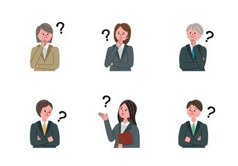 悩んでいる会社員の上半身イラストセット