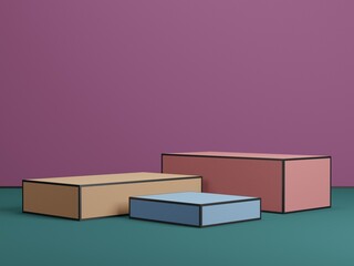Abstract geometric blank empty space minimal pop art style product cosmetic banner advertising cylinder platform podiums stand show display mock up pastel colour background studio. 3d rendering.