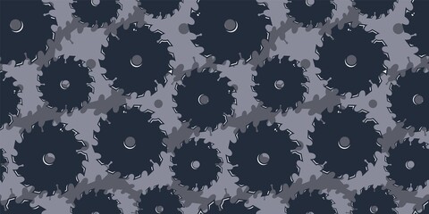 Saw or sawing machine. Silhouette of wood saws for carpentry workshop. Seamless pattern