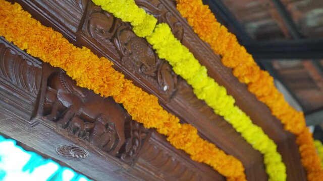 Man playing Indian musical instrument in Indian wedding. Close up Shot of Traditional South Indian musical instrument being played in special Indian occasions. 