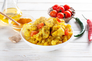 Indian Style Cauliflower and Potato Curry, Aloo Gobi - vegetarian dish
