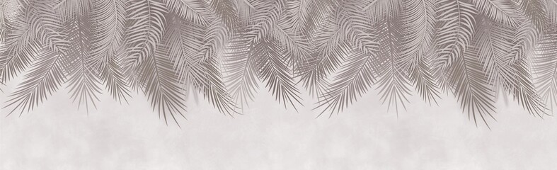 Palm leaves, palm branches, abstract drawing, tropical leaves. Photo wallpapers for walls. Decorative wall. Wallpaper for the room. - 433380229