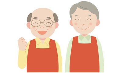 Fototapeta premium エプロン姿のシニア男性2人