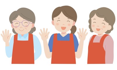 エプロン姿の女性3人 