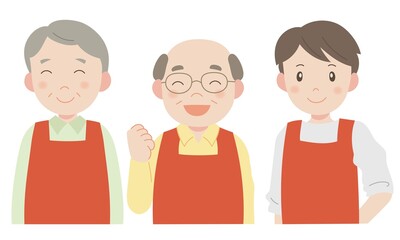 エプロン姿の男性3人 