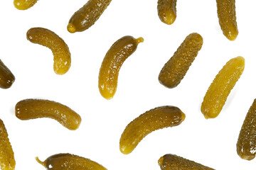 small pickled cucumbers isolated on white background