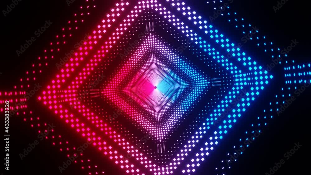 Fototapete 4k video animation of a beautiful sci-fi cube shape tunnel made up of pattern and texture with bounc