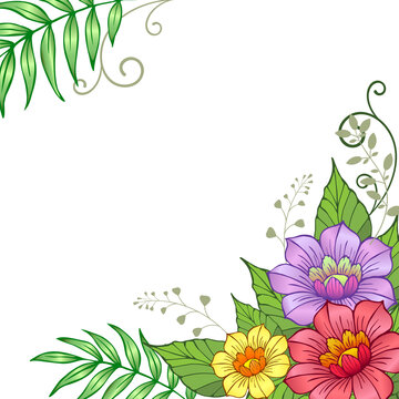 Colorful flowers on a light background. Vector design.