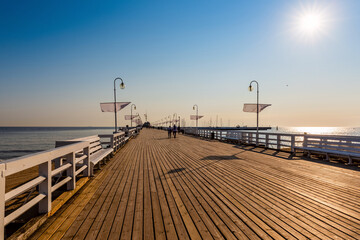 Fototapeta premium famous long wooden pier on a Baltic sea