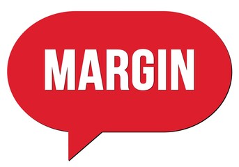 MARGIN text written in a red speech bubble